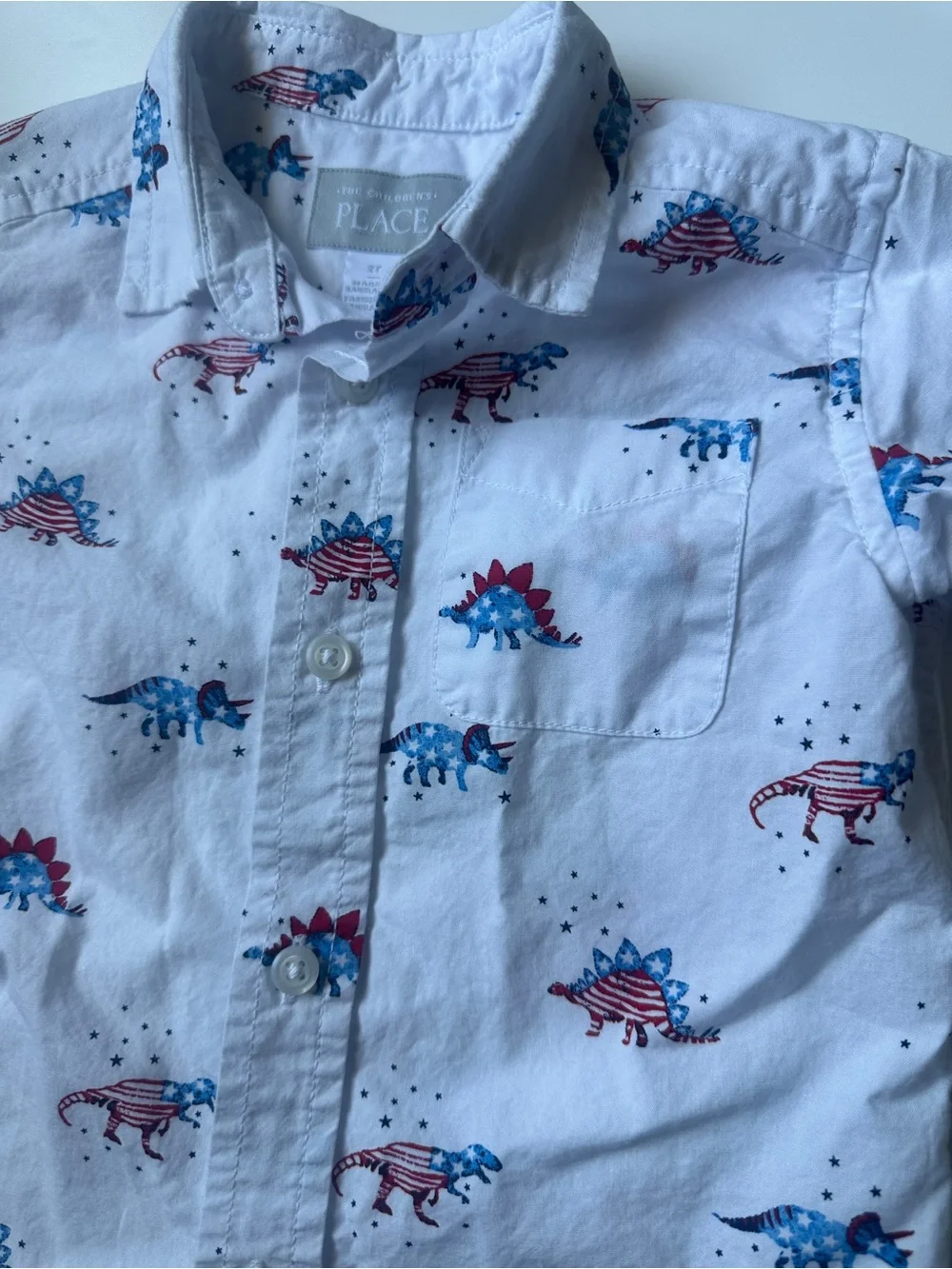 The Children’s Place Patriotic American Dinosaurs White Button Down Shirt 2T